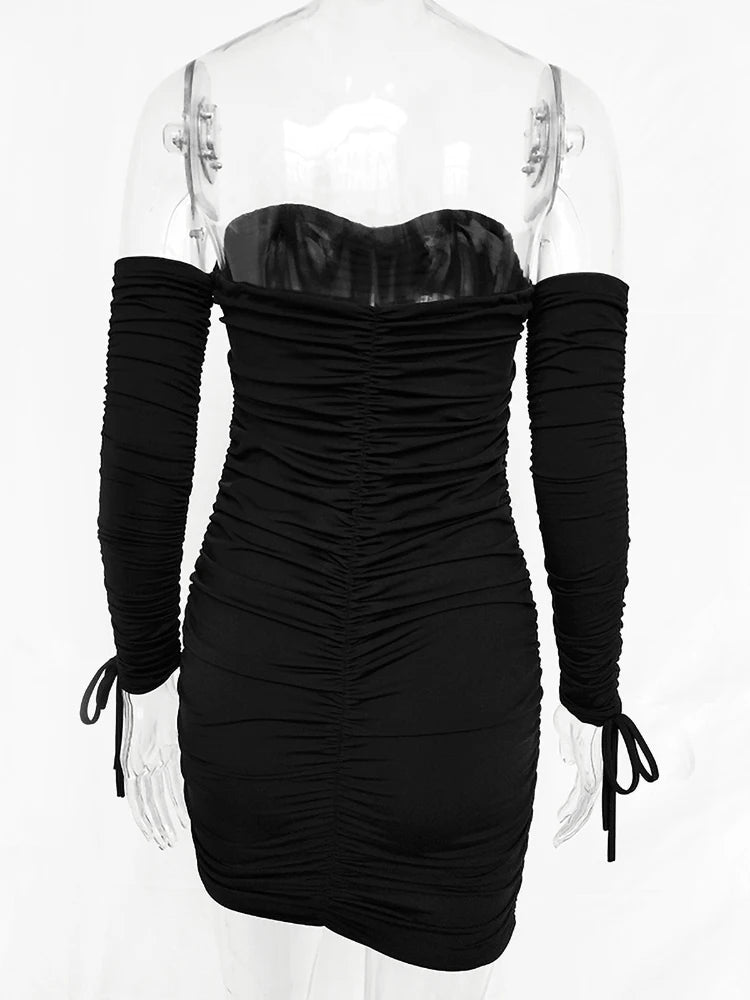 Articat Women Autumn Winter Bandage Dress Women 2022 Sexy Off Shoulder Long Sleeve Slim Elastic Bodycon Party Dresses Vestidos