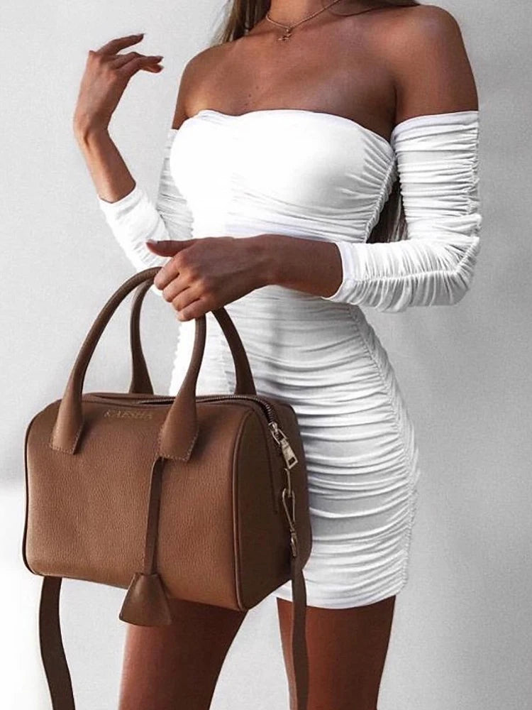Articat Women Autumn Winter Bandage Dress Women 2022 Sexy Off Shoulder Long Sleeve Slim Elastic Bodycon Party Dresses Vestidos