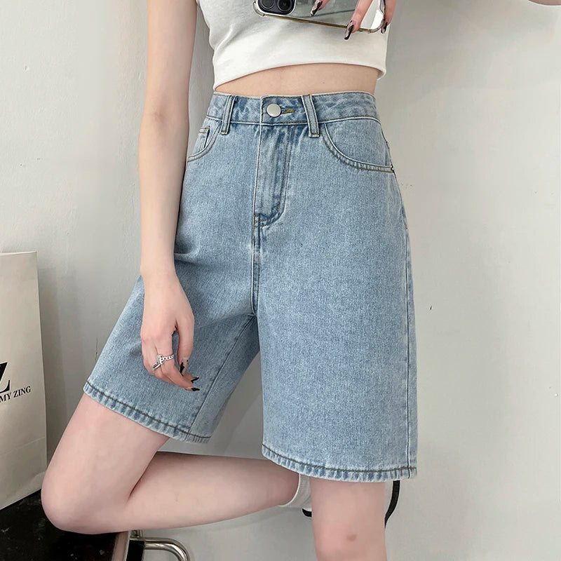 2024 Summer New Women Shorts Jeans Baggy Straight Vintage Streetwear Jeans Shorts Women Clothing Blue Black  Y2K