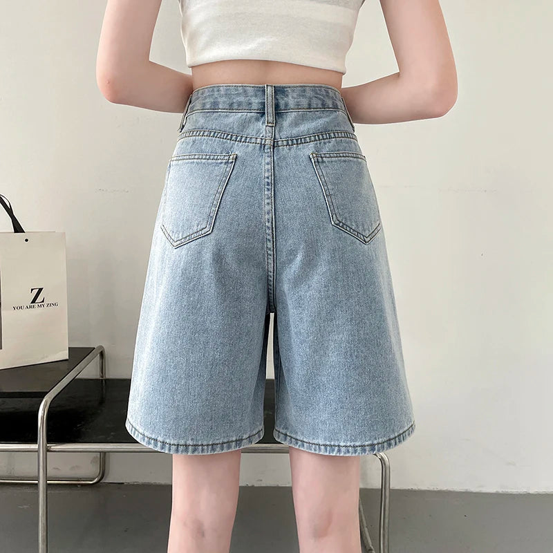 2024 Summer New Women Shorts Jeans Baggy Straight Vintage Streetwear Jeans Shorts Women Clothing Blue Black  Y2K