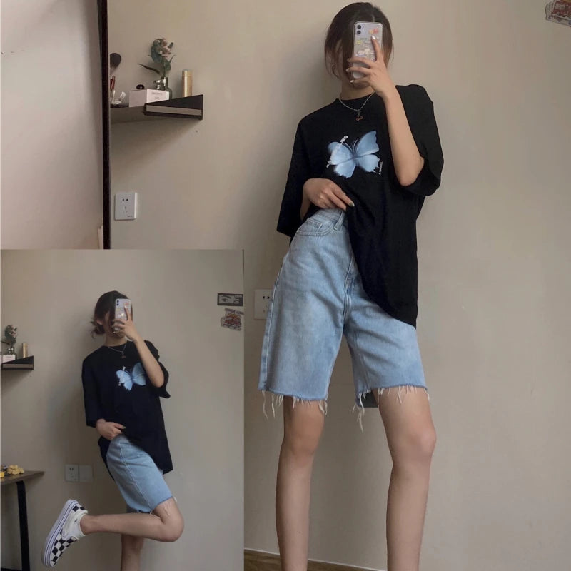 Denim Shorts Women Loose Design Chic Tassel Simple All-match Personality Casual Summer Streetwear Ulzzang Pure Ladies Trousers