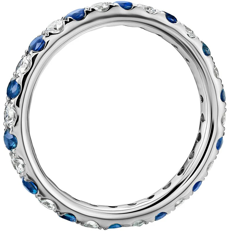 Huitan Exquisite Women's Thin Ring Full Paved Blue White Cubic Zirconia Simple Stylish Girls Promise Rings Wedding Party Jewelry