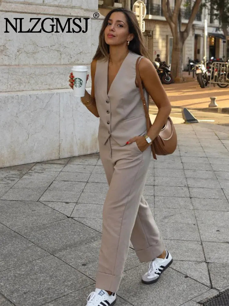 Autumn New Women's Suit Pants Sets For Women Fashion Vest + Pants Two Piece Set Womens Outfits