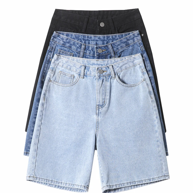 2024 Summer New Women Shorts Jeans Baggy Straight Vintage Streetwear Jeans Shorts Women Clothing Blue Black  Y2K