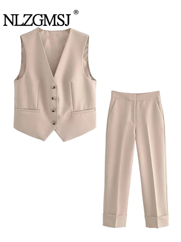 Autumn New Women's Suit Pants Sets For Women Fashion Vest + Pants Two Piece Set Womens Outfits