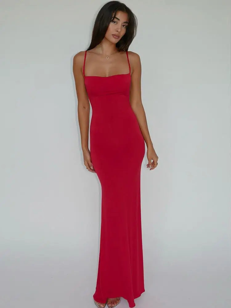 Sexy Backless Sleeveless Slip Maxi Dress for Women Elegant Summer Sundresses Holiday Beach Vestido Clothes