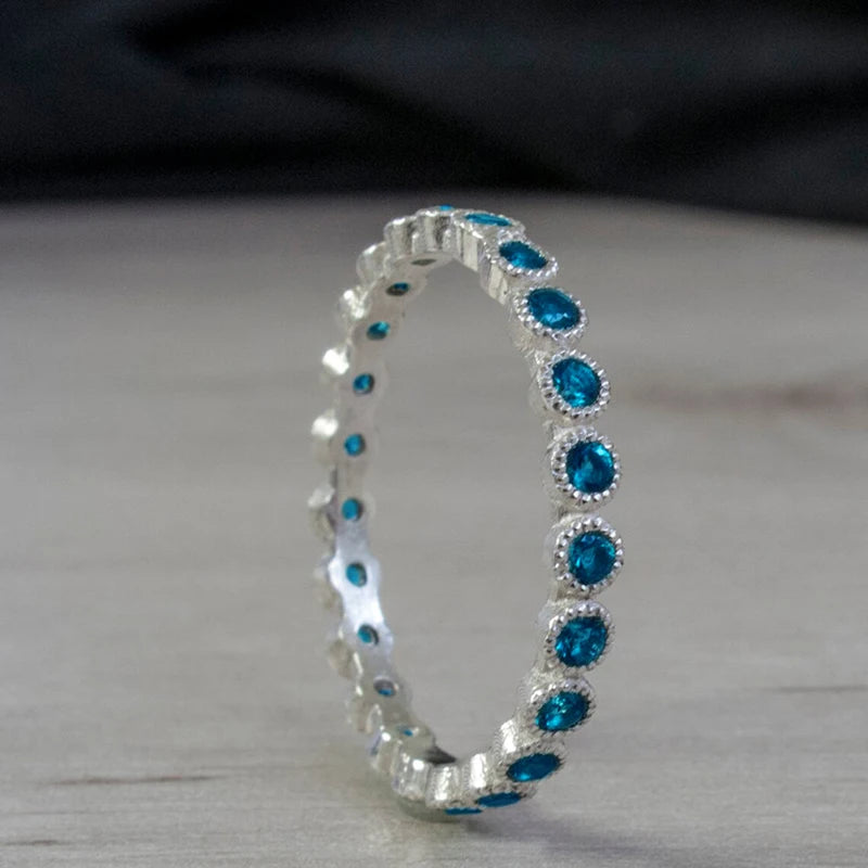 Temperament Women Rings with Blue Cubic Zirconia Wedding Party Elegant Accessories Low-key Female Rings Statement Jewelry