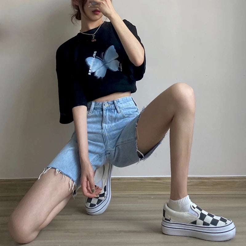 Denim Shorts Women Loose Design Chic Tassel Simple All-match Personality Casual Summer Streetwear Ulzzang Pure Ladies Trousers