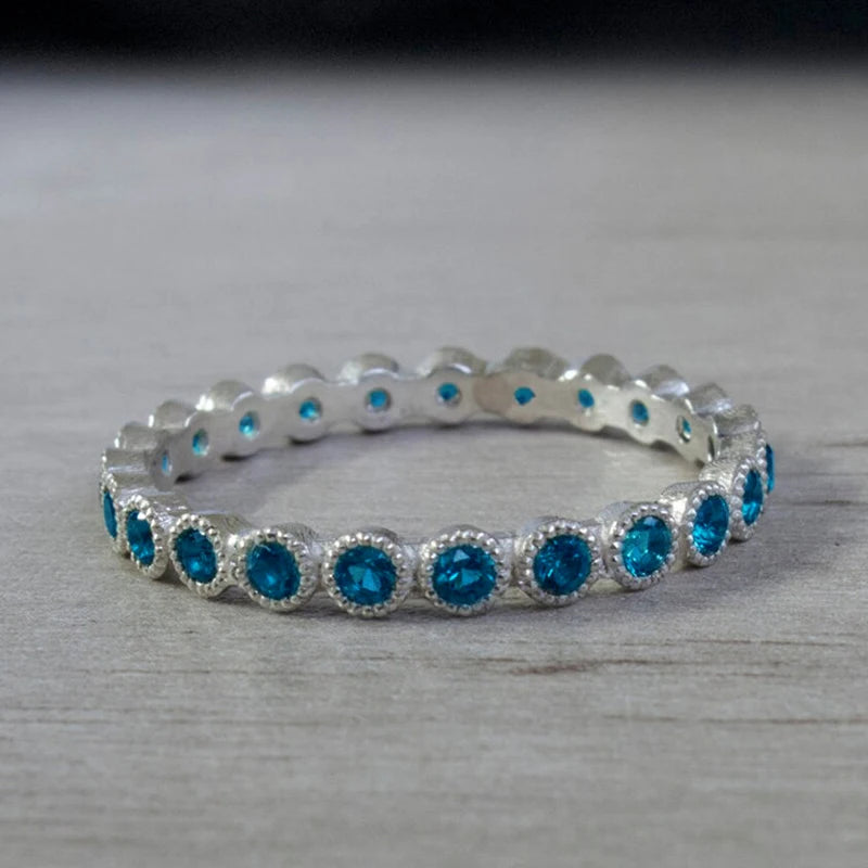 Temperament Women Rings with Blue Cubic Zirconia Wedding Party Elegant Accessories Low-key Female Rings Statement Jewelry