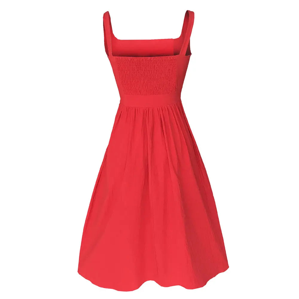 Casual Simple Solid Sundress Women High Waist Sleeveless Slash Neck Midi A-line Dress Oversized White Black Red Long Dresses