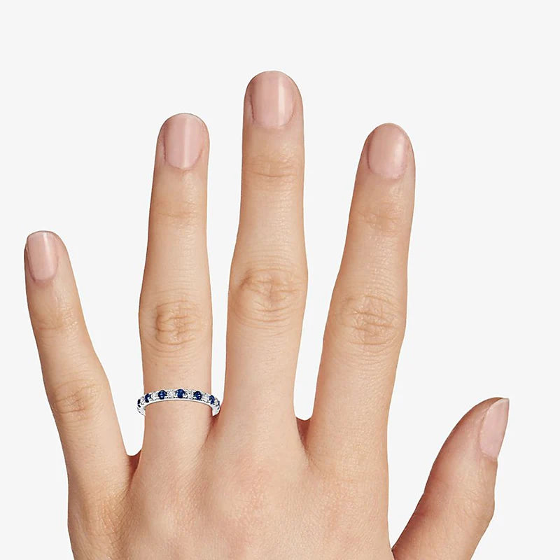 Huitan Exquisite Women's Thin Ring Full Paved Blue White Cubic Zirconia Simple Stylish Girls Promise Rings Wedding Party Jewelry