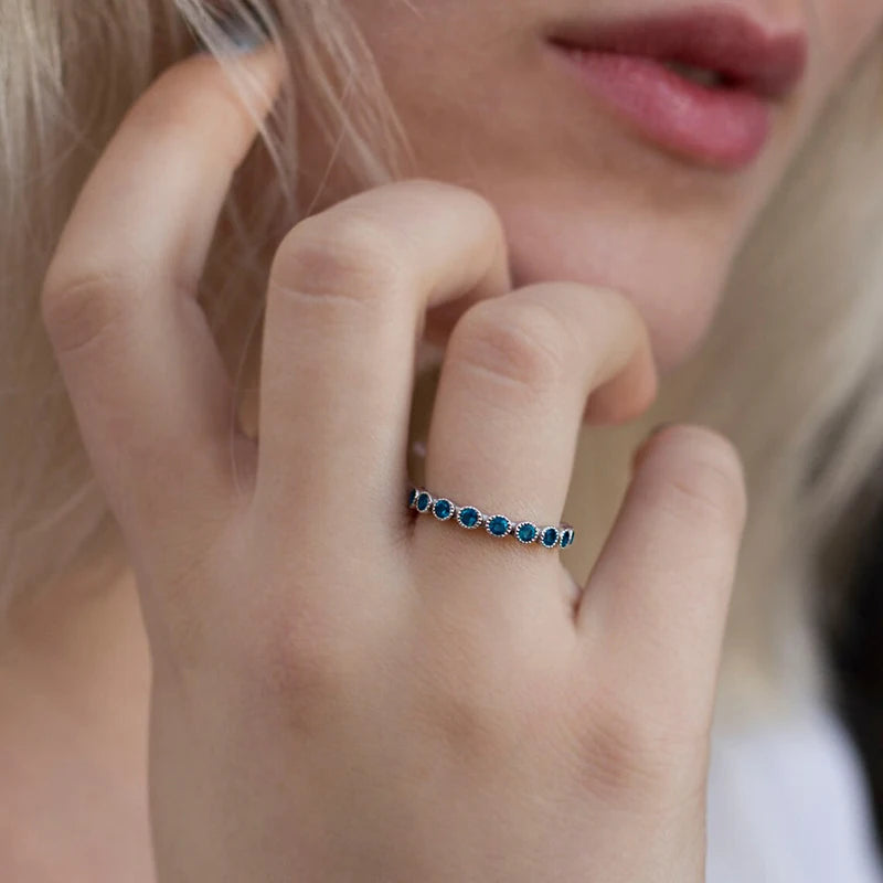 Temperament Women Rings with Blue Cubic Zirconia Wedding Party Elegant Accessories Low-key Female Rings Statement Jewelry