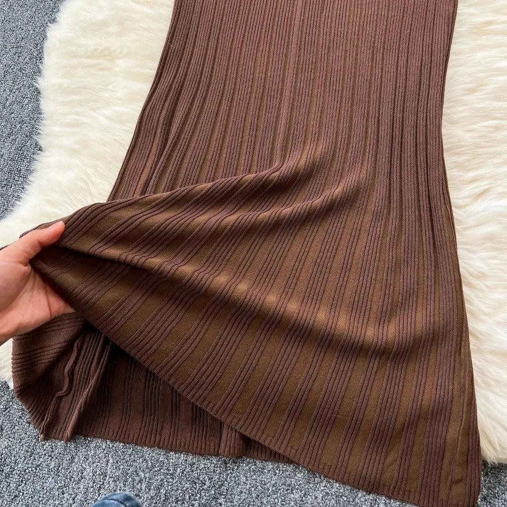 Women Chic Sleeveless Sexy Slim Bodycon Solid Dress Fashion Knit Tight Vestido Elegant Slim Trumpet Dresss