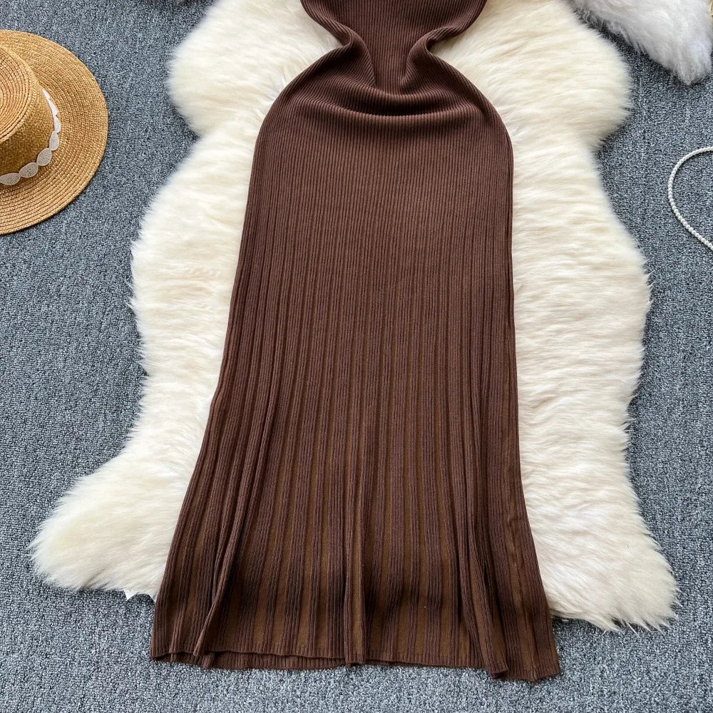 Women Chic Sleeveless Sexy Slim Bodycon Solid Dress Fashion Knit Tight Vestido Elegant Slim Trumpet Dresss
