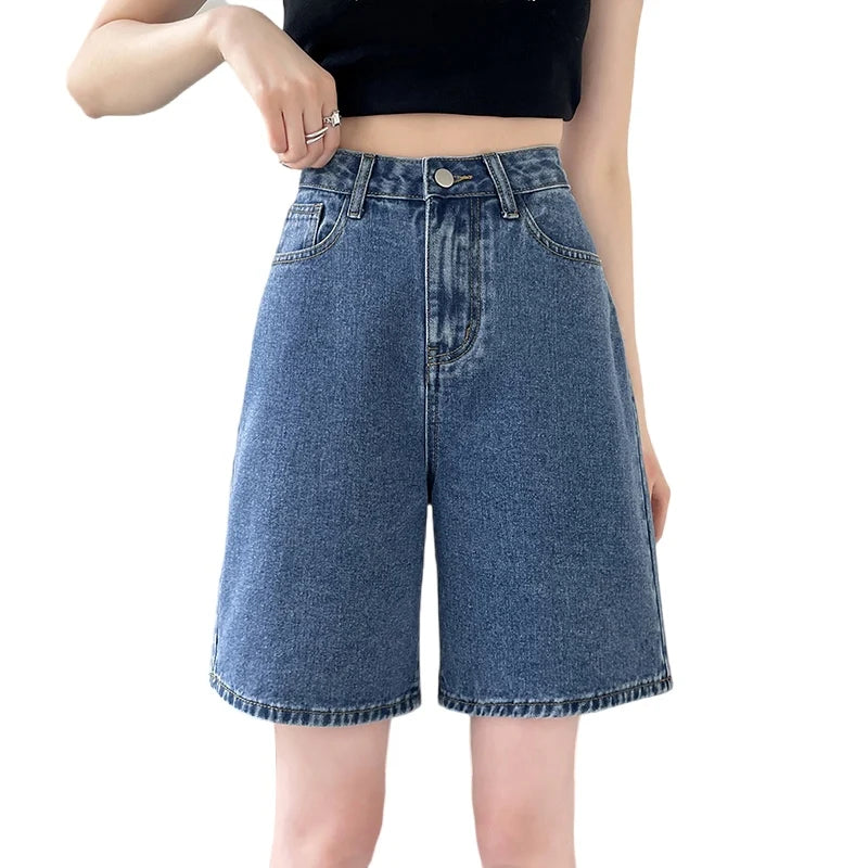 2024 Summer New Women Shorts Jeans Baggy Straight Vintage Streetwear Jeans Shorts Women Clothing Blue Black  Y2K