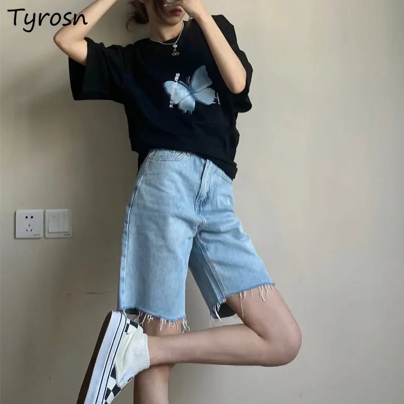 Denim Shorts Women Loose Design Chic Tassel Simple All-match Personality Casual Summer Streetwear Ulzzang Pure Ladies Trousers